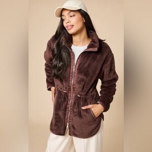 SOFTIES DreamPlush Double Zip Jacket Large, Brown Espresso